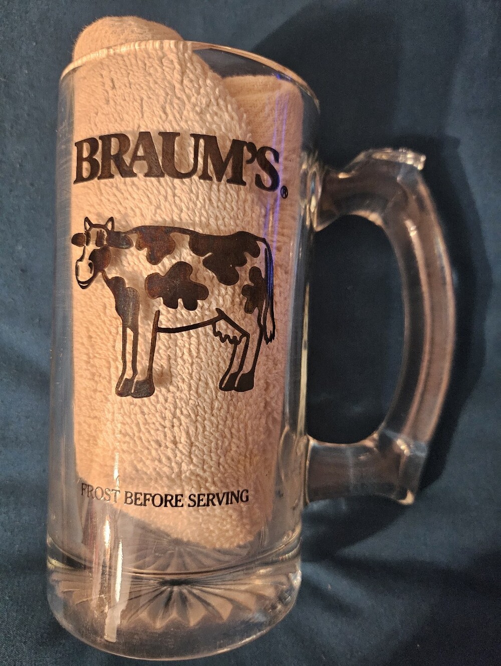 Braum’s‎ Ice Cream Glass Mug Frost Before Serving Cow Spots Float